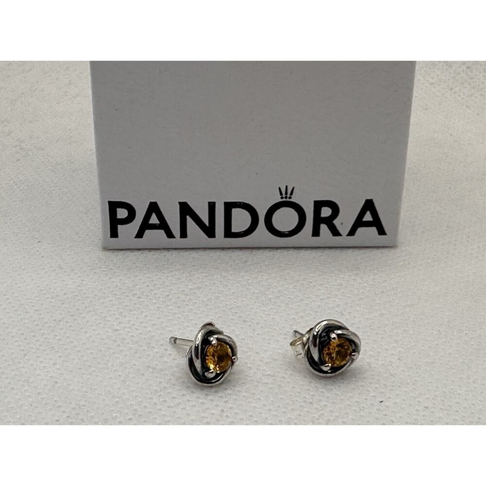 Authentic Pandora #292334C04 Eternity Circle November Honey Stud Earrings (925)